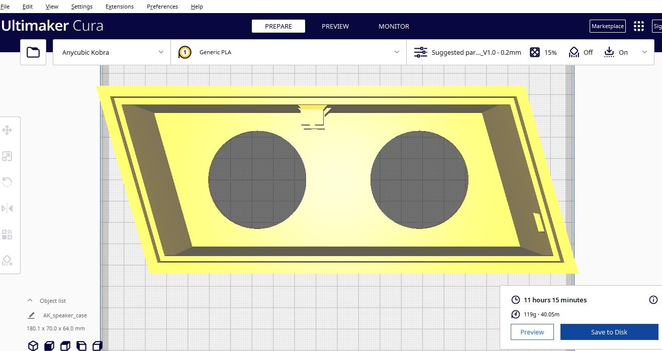 Корпус Bluetooth-динамика в слайсере Cura