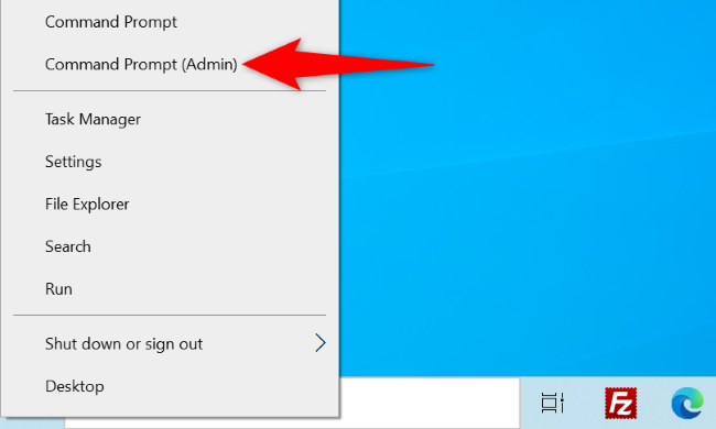 Выберите пункт 'Командная строка (Администратор)' в меню.