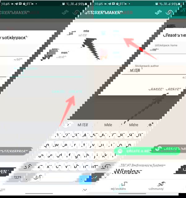 Назовите набор стикеров и автора в приложении