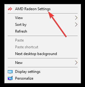 AMD Radeon Settings в контекстном меню
