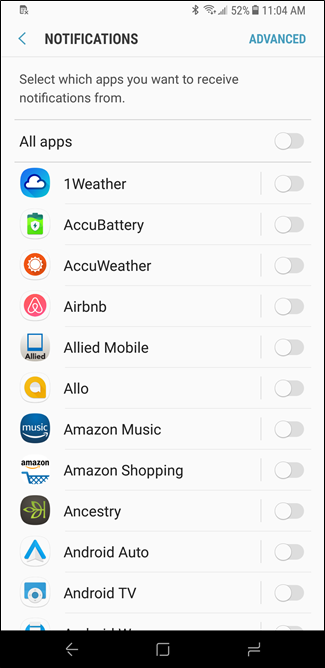 Скриншот: включение уведомлений по приложению на Samsung