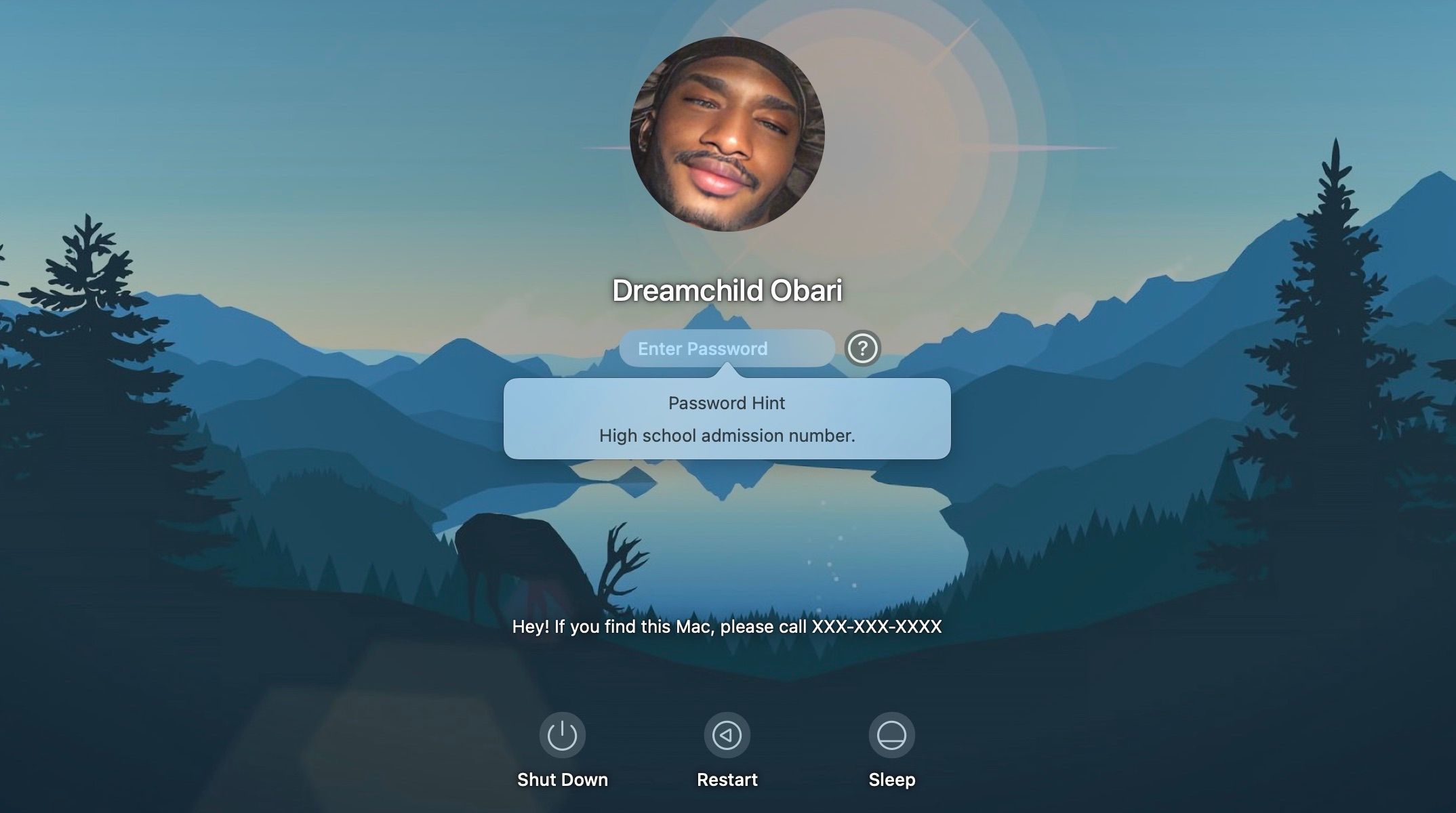 Пузырь подсказки пароля на экране блокировки macOS