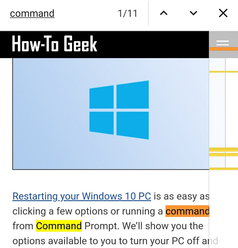 Подсвеченные слова на мобильной странице
