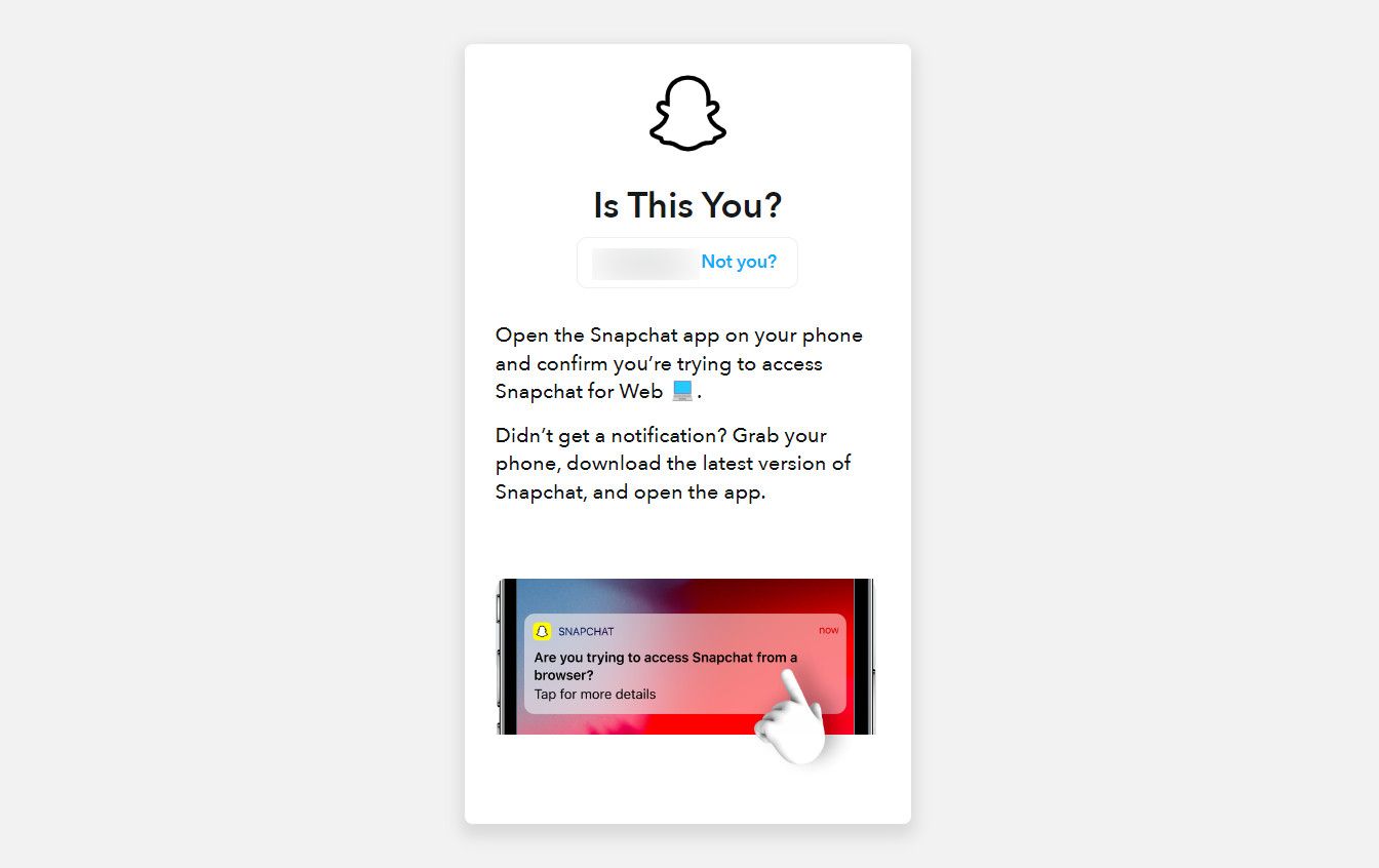Скриншот функции быстрого входа Snapchat