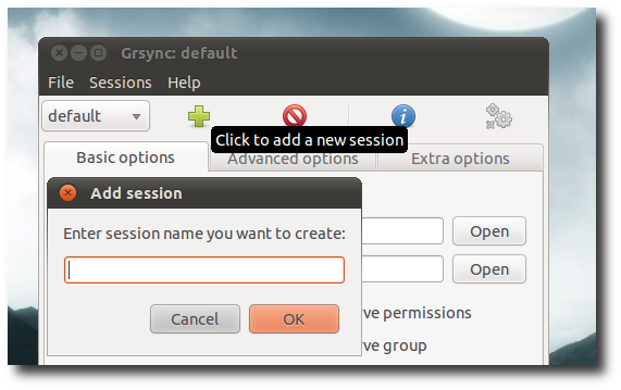 Добавление новой сессии в Grsync