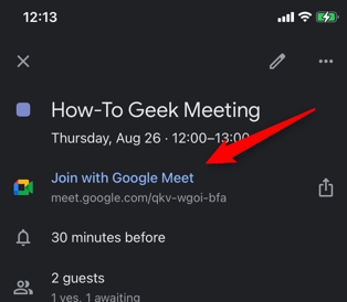 Нажмите Присоединиться к Google Meet в описании события