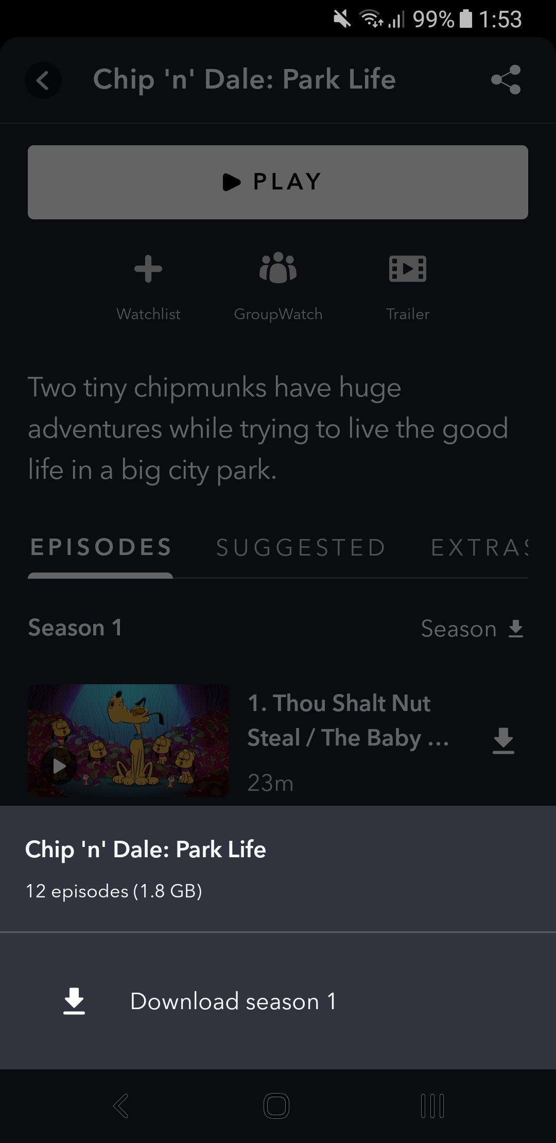 Загрузка сезона сериала в Disney+