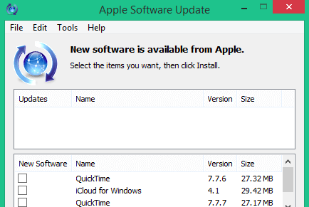 Приложение Apple Software Update в Windows