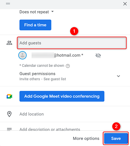 Введите адрес электронной почты гостя в поле 