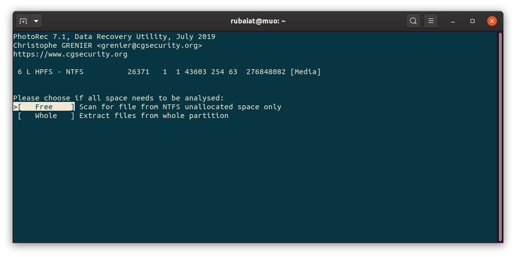 опции сканирования в photorec