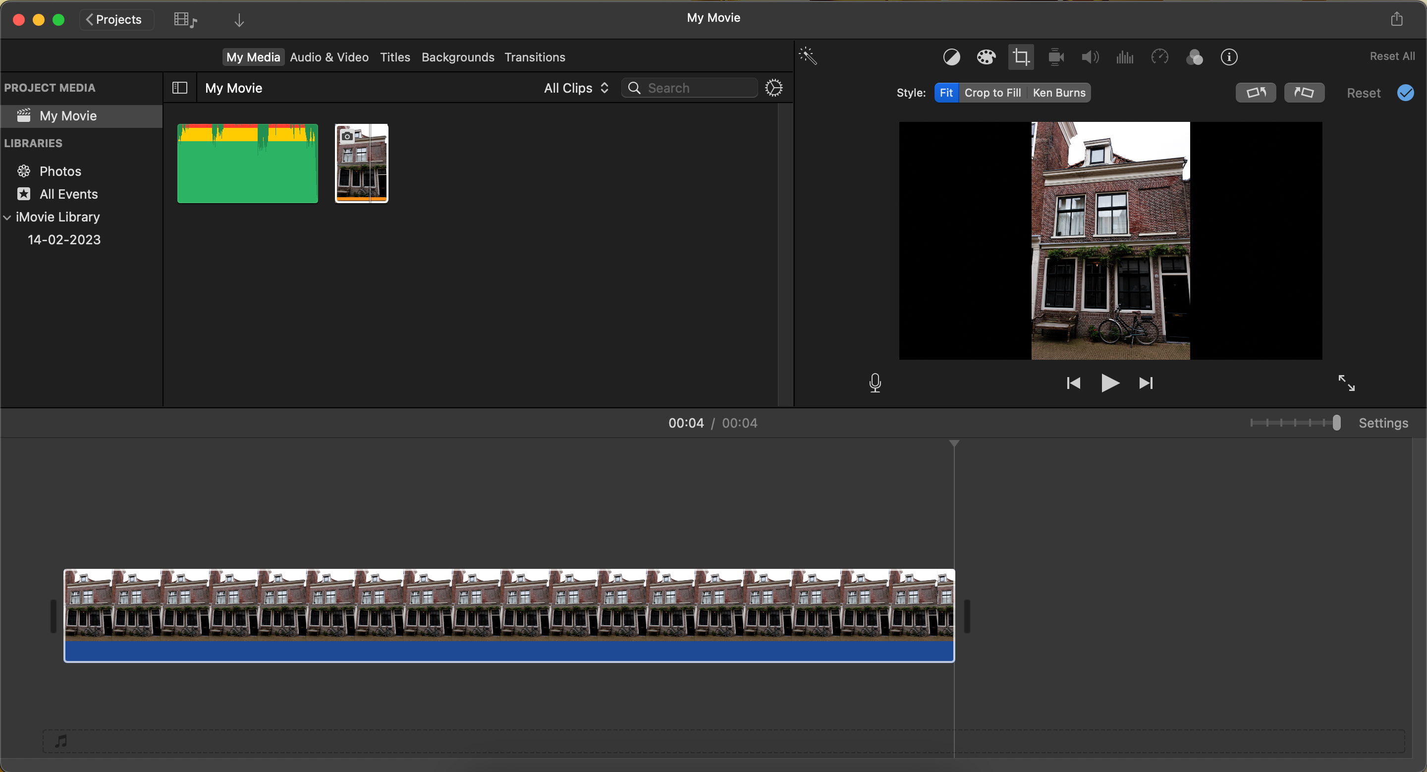 Опция подогнать изображение в проекте iMovie