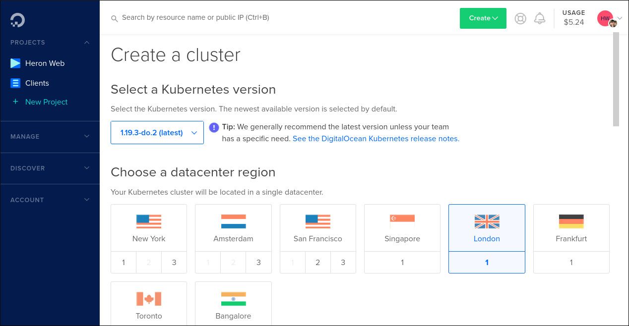 Опции дата‑центра Kubernetes в DigitalOcean