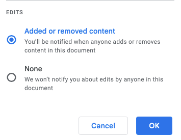 Параметры уведомлений для правок