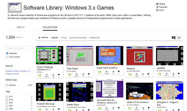 Страница с играми Windows 3.1 на Internet Archive