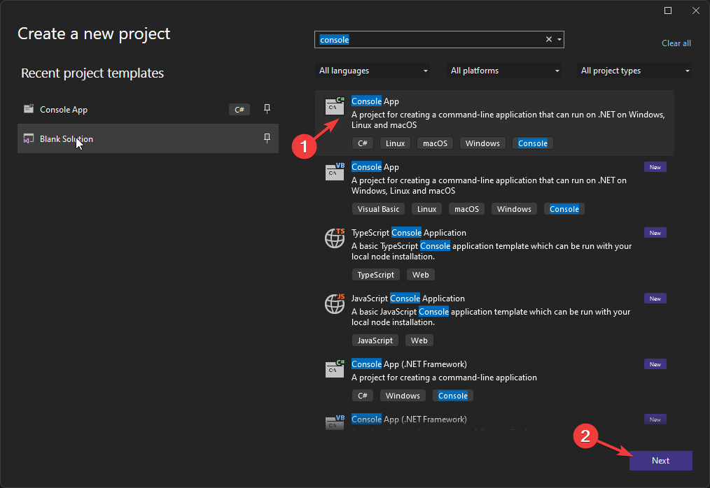 Выбор типа проекта