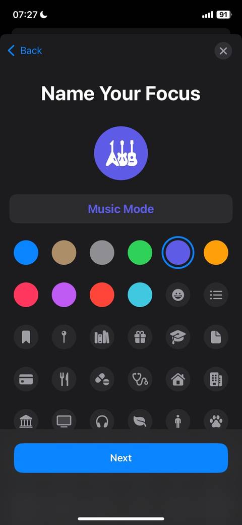 Страница переименования режима Фокус на iPhone
