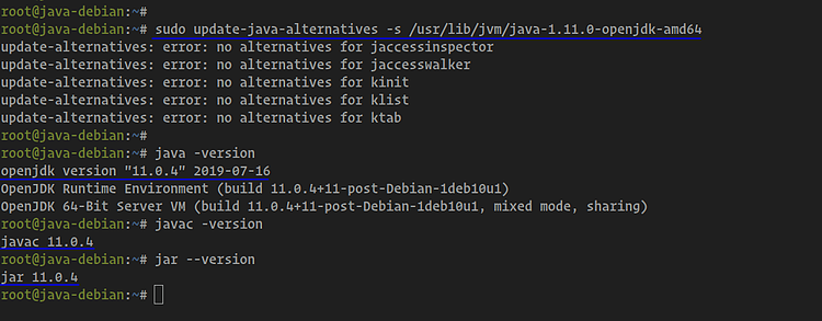 Результат установки дефолтной версии Java