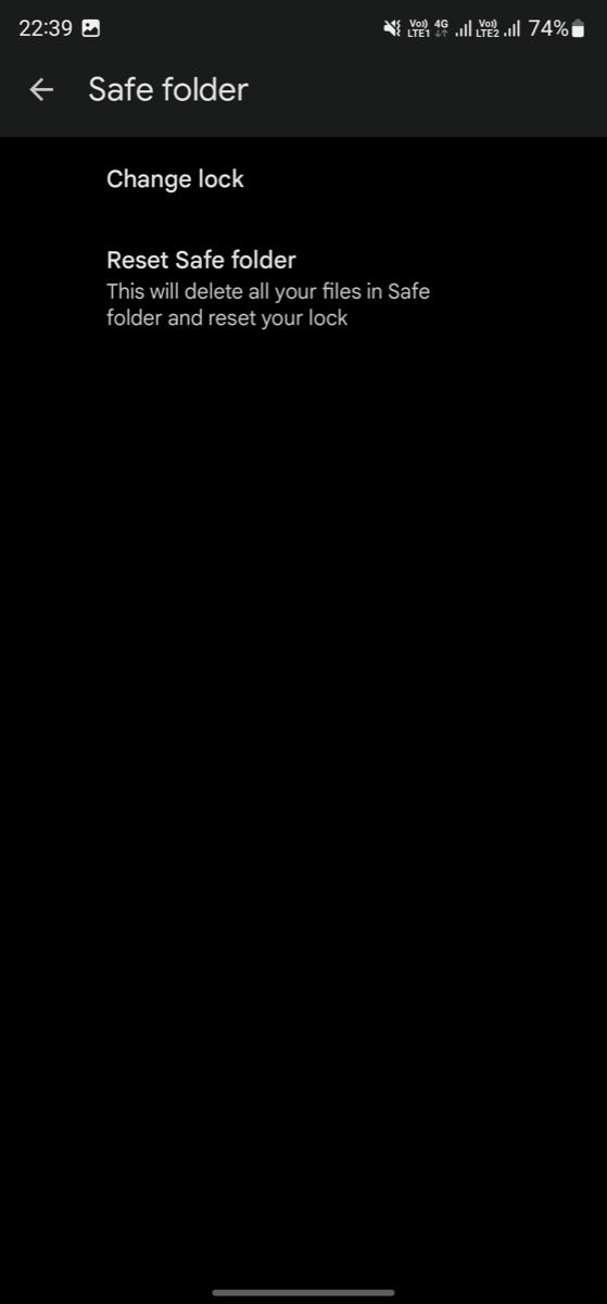 Параметры Безопасной папки