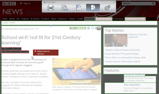 Выделение областей для печати в Smart Print