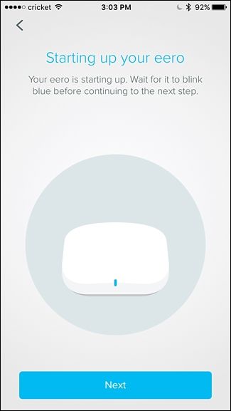 Экран успешного добавления первого узла Eero