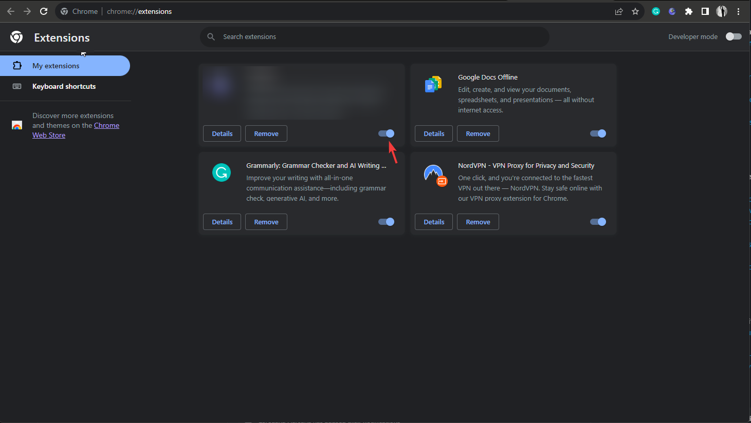 Скриншот: отключение расширений в Chrome