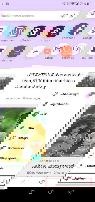 Настройки Opera на Android