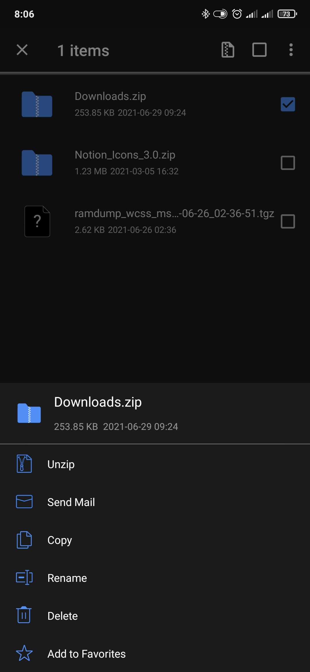 Распаковка файла в WinZip на Android