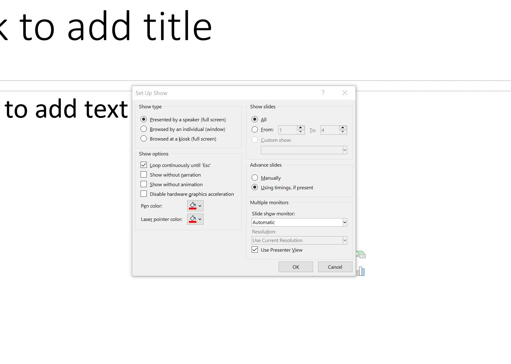 Окно «Настройка показа»: опция зацикливания.