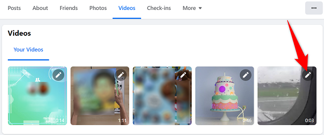 Иконка карандаша в правом верхнем углу карточки видео