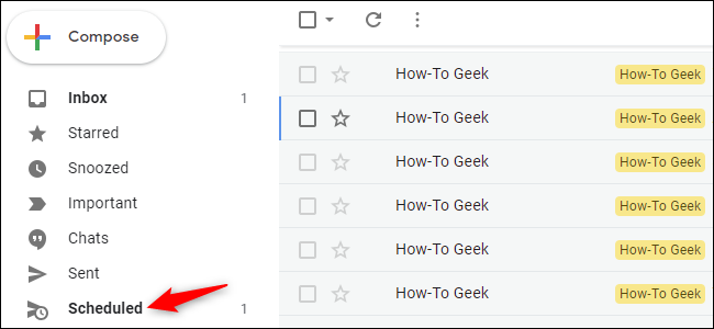 Пункт «Запланированные» в интерфейсе Gmail на вебе