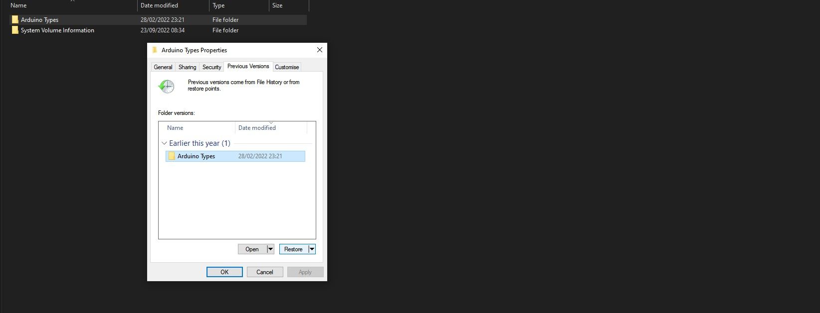 Восстановление предыдущих версий в Windows