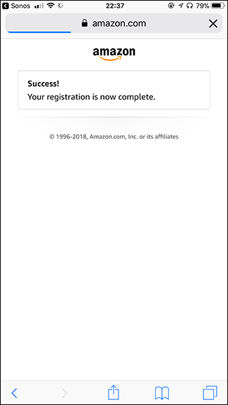 Подтверждение авторизации Audible для Sonos