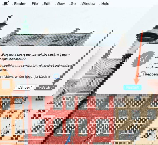 Подтверждение перезагрузки Mac