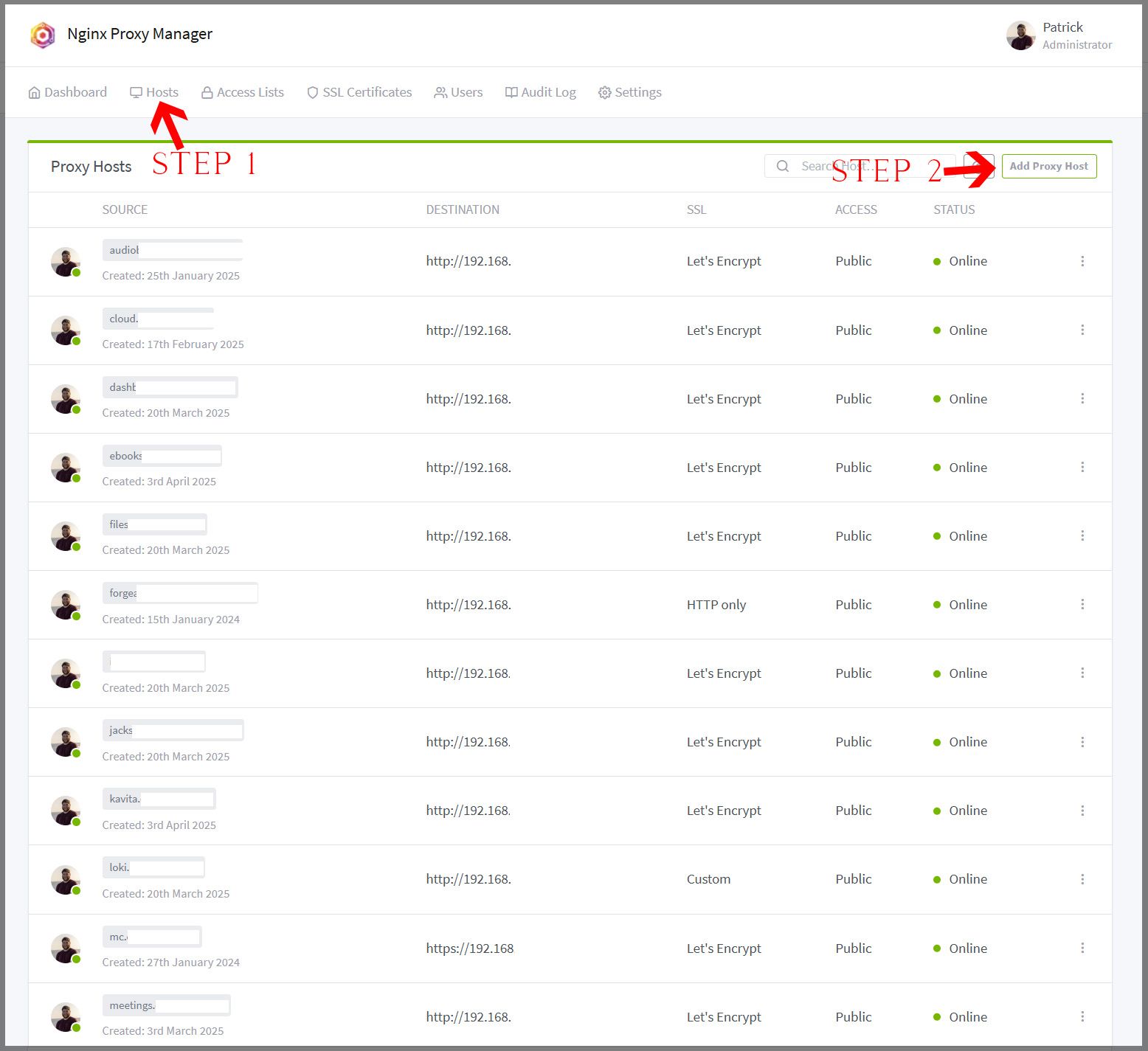 Начальные шаги запуска Nginx Proxy Manager.
