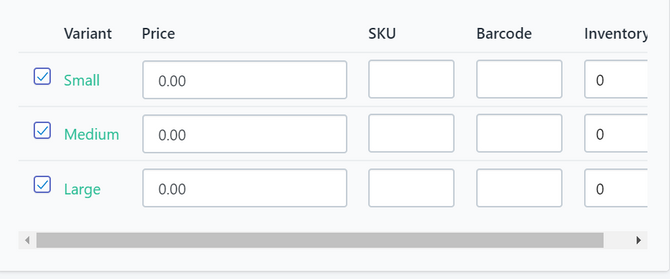 Настройки вариантов товара