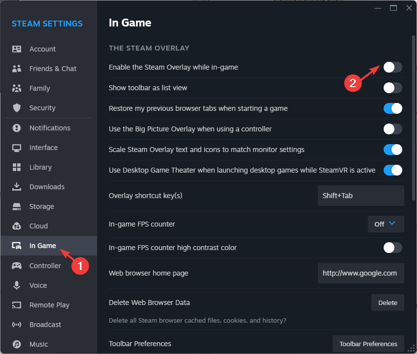 Enable the Steam Overlay while in-game.