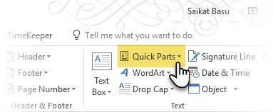 Галерея Quick Parts и встроенных блоков