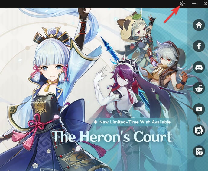 Открыть настройки Genshin Impact через значок шестерёнки