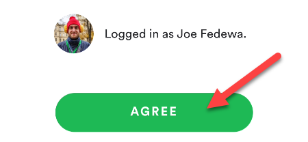 Нажмите «Согласиться» в приложении Spotify