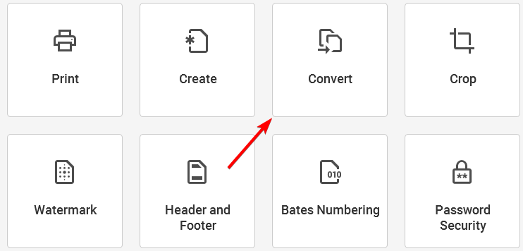 Кнопка Convert в меню Soda PDF