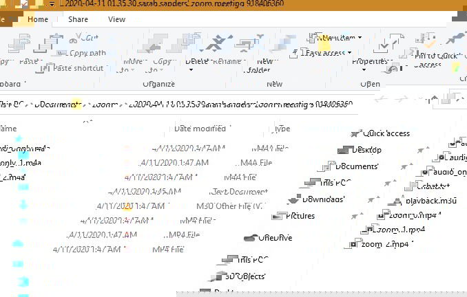 Папка с сохранёнными встречами на ПК