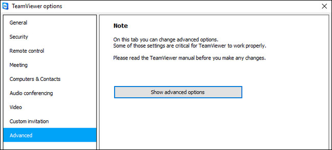 Вкладка Дополнительно в TeamViewer