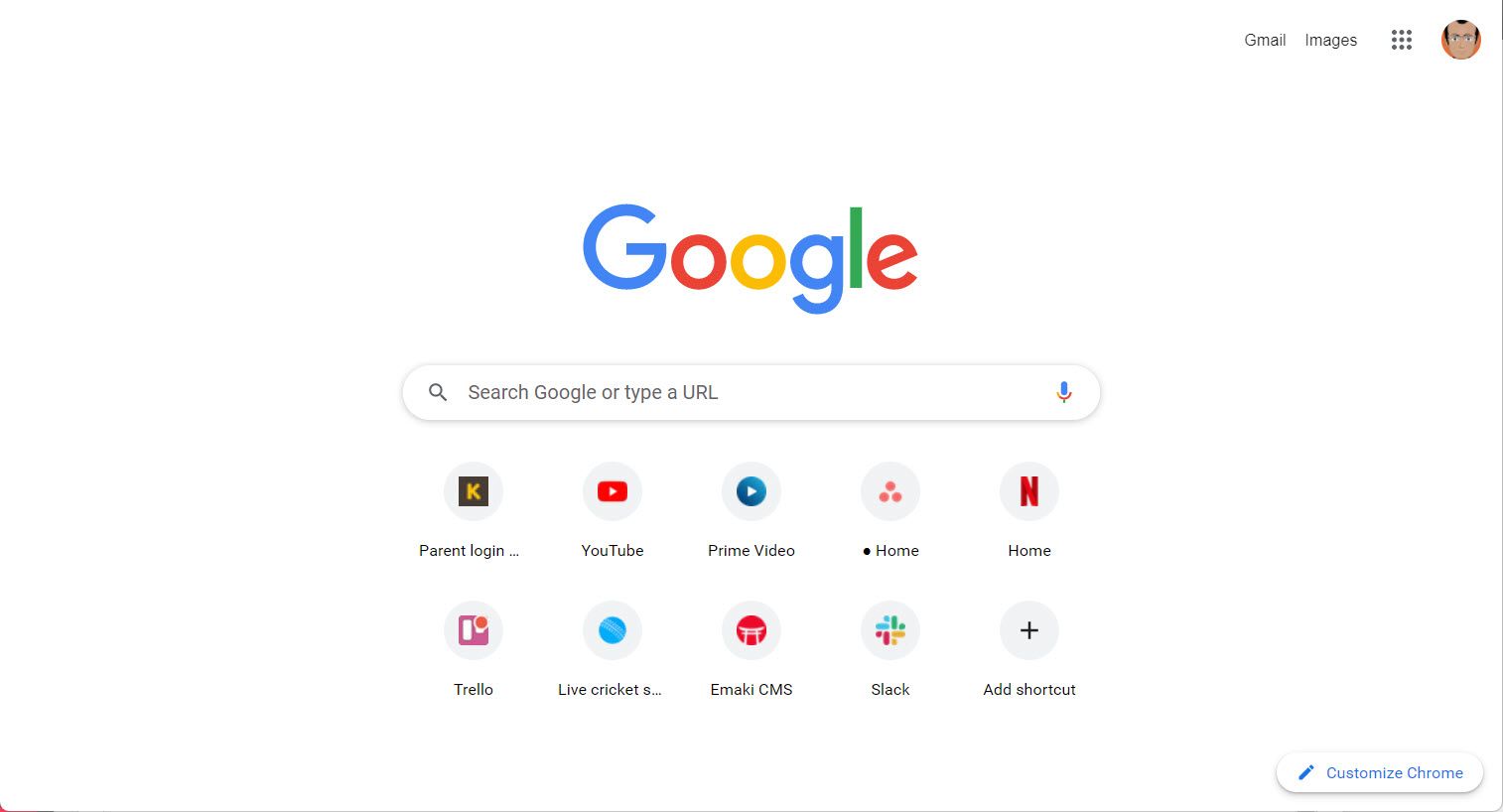 Главная страница Chrome с миниатюрами сайтов