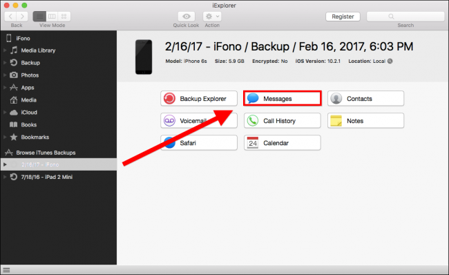 Скриншот раздела «Сообщения» в iExplorer с перечнем бесед
