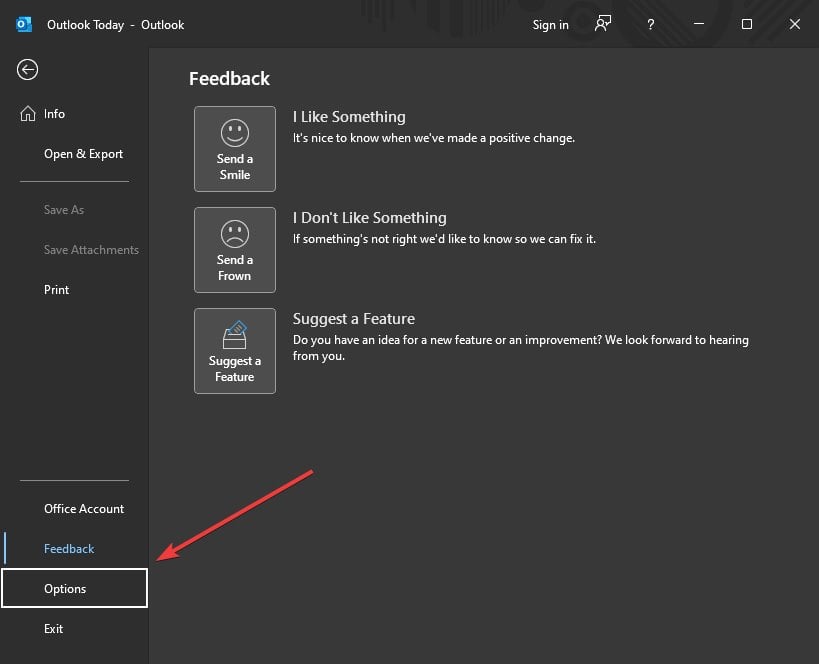 Параметры Outlook