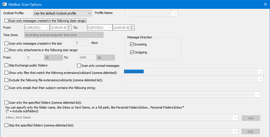 mailbox scan options
