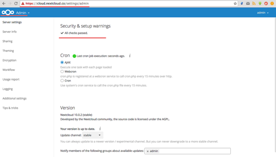 Настройки администратора Nextcloud