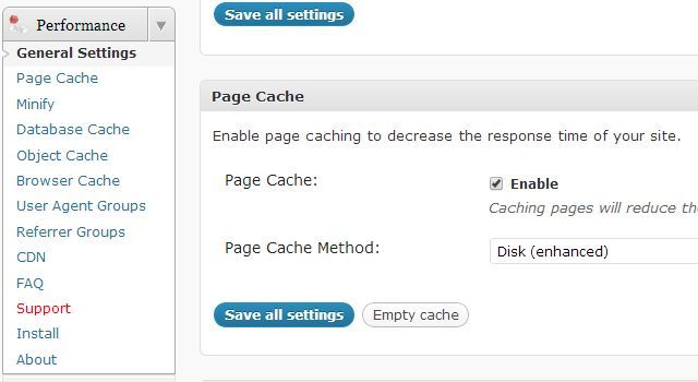 Настройка Page Cache в W3 Total Cache