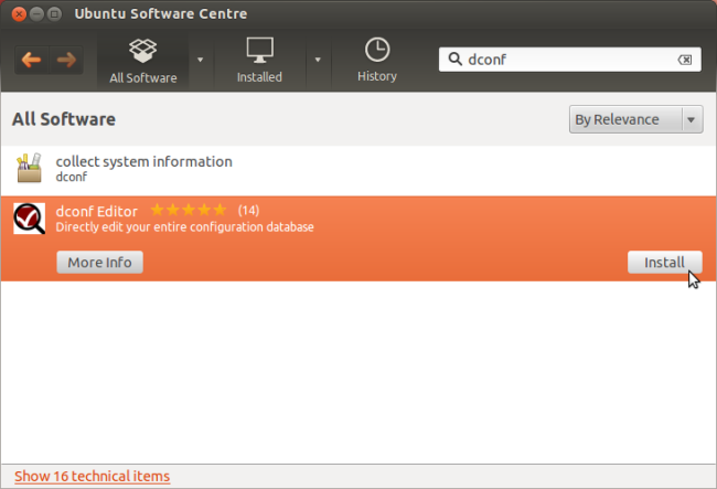 Поиск dconf-editor в Центре приложений Ubuntu
