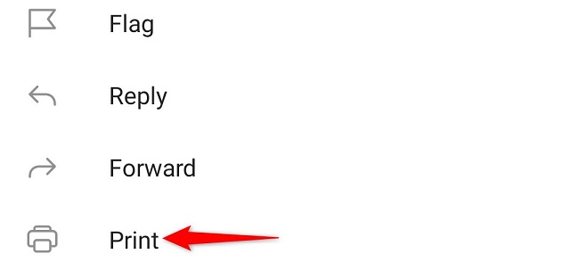 Нажмите «Печать» в меню приложения Outlook на смартфоне.